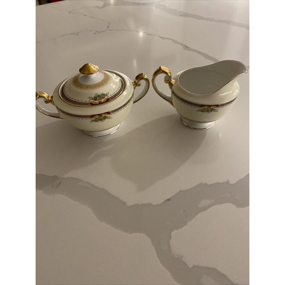 Meito Porcelain China Sugar Bowl & Creamer Japan Vintage
